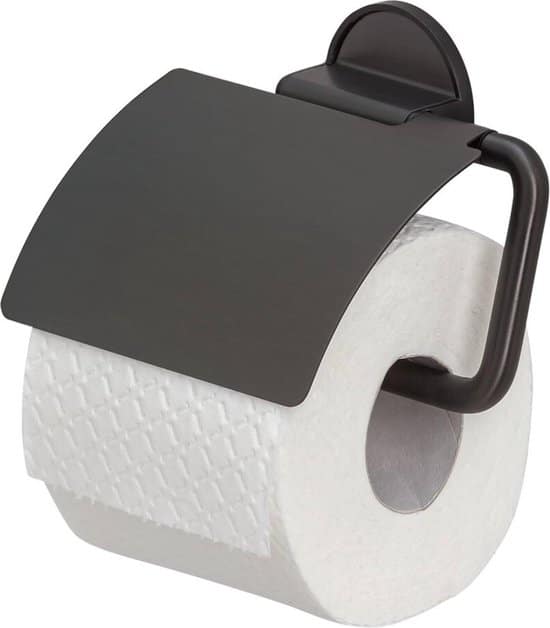 tiger tune wc rolhouder met klep toiletrolhouder zonder boren zelfklevend 3m tape zwart metaal geborsteld / zwart gunmetal black
