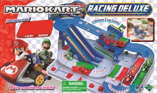super mario kart racing dx racebaan met 2 karts luigi en mario 6 obstakels