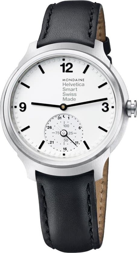 mon helvetica1 smart 44 ss horloge wit/ zwart leren band
