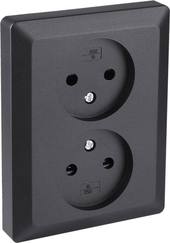 q link dubbel stopcontact wandcontactdoos inbouw contactdoos met shutter zwart