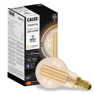 calex slimme lamp wifi led filament verlichting e14 smart bulb goud dimbaar warm wit licht 4,9w