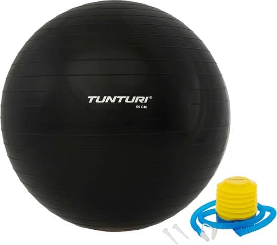 tunturi fitness bal yoga bal inclusief pomp pilates bal zwangerschaps bal 55 cm kleur: zwart incl. gratis fitness app