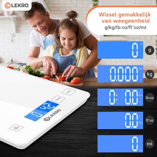 lekro digitale precisie keukenweegschaal – weegschaal keuken 1gr tot 15kg – tarra functie wit