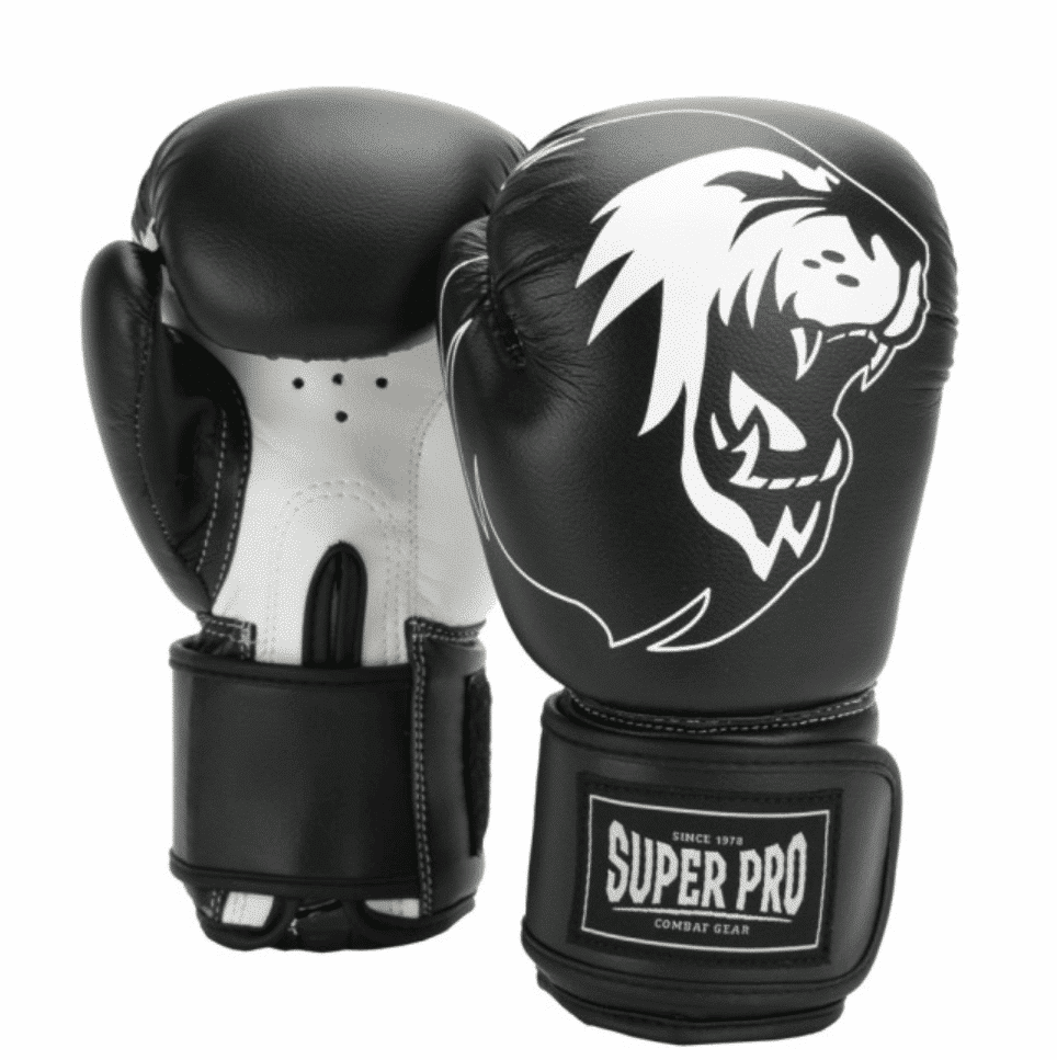 super pro combat (kick)bokshandschoenen zwart/wit 8oz