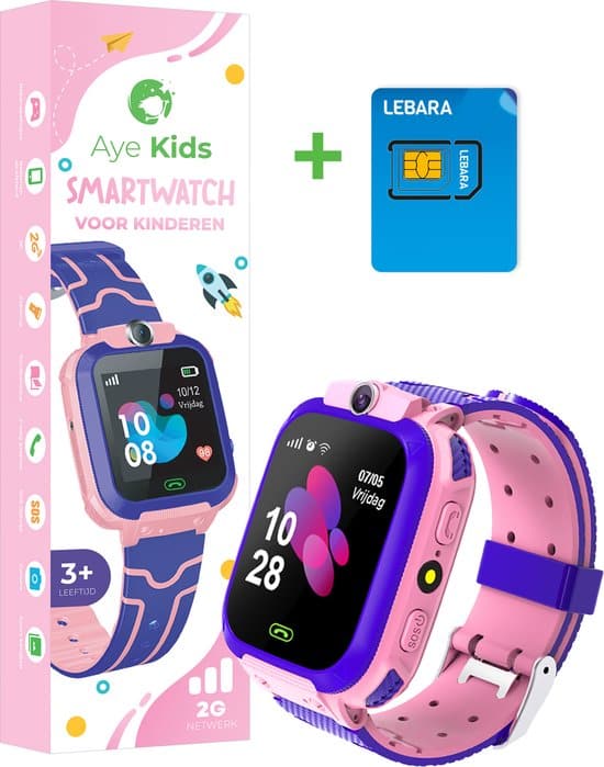 ayekids kinder smartwatch kinderhorloge met bel functie – sos knop – incl. simkaart waterdicht roze voor meisjes