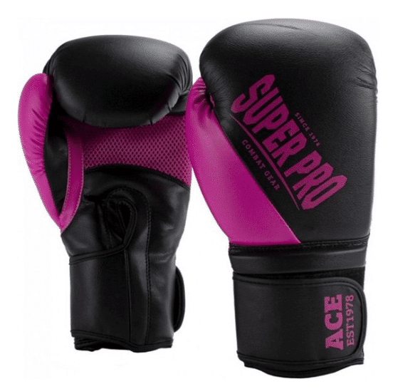 super pro combat gear ace (kick)bokshandschoenen zwart/roze 14oz