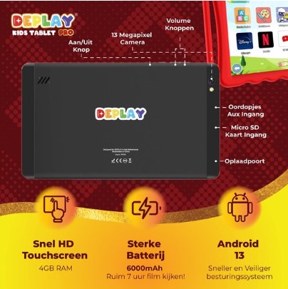 deplay kids tablet pro kindertablet ouder control app rood android 12 10 inch