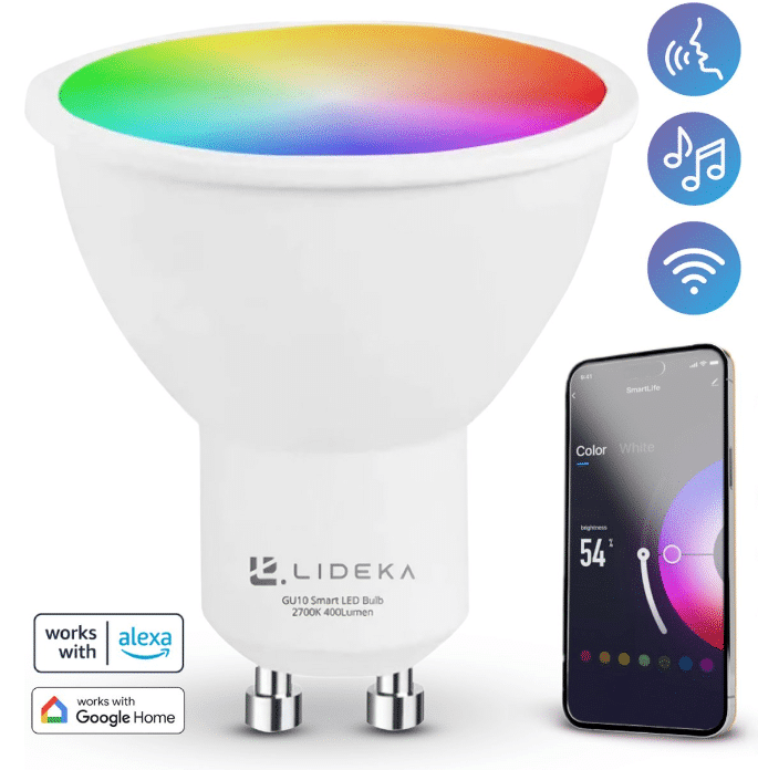 lideka led lamp gu10 spot rgbw, warm white, led lampen met app, smart led verlichting, dimbaar
